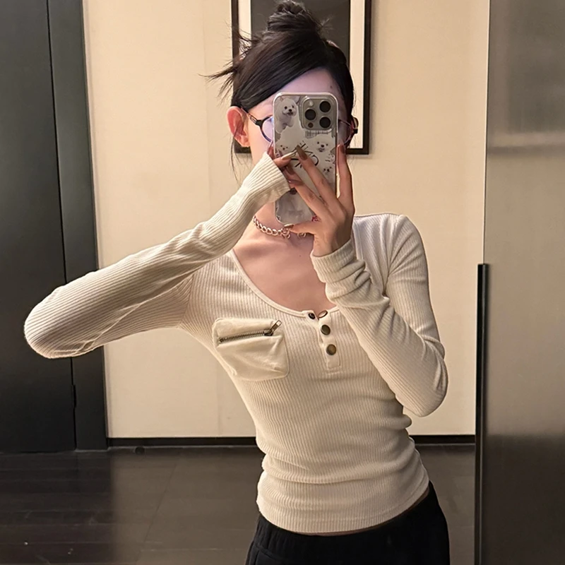 Tonngirls Harajuku Vintage T Shirt Women Long Sleeve Skinny Y2k American Retro 90s Crop Tops Streetwear Basci Tee Tops Autumn
