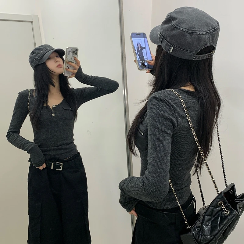 Tonngirls Harajuku Vintage T Shirt Women Long Sleeve Skinny Y2k American Retro 90s Crop Tops Streetwear Basci Tee Tops Autumn