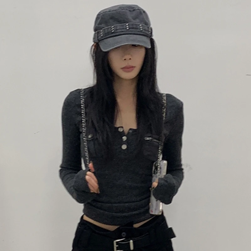 Tonngirls Harajuku Vintage T Shirt Women Long Sleeve Skinny Y2k American Retro 90s Crop Tops Streetwear Basci Tee Tops Autumn