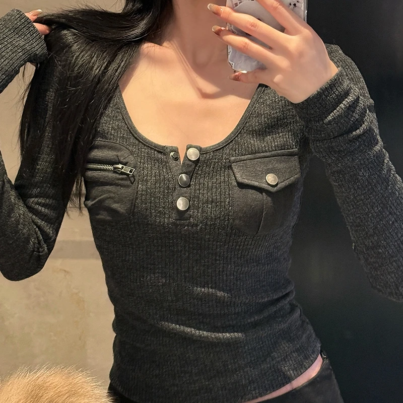Tonngirls Harajuku Vintage T Shirt Women Long Sleeve Skinny Y2k American Retro 90s Crop Tops Streetwear Basci Tee Tops Autumn