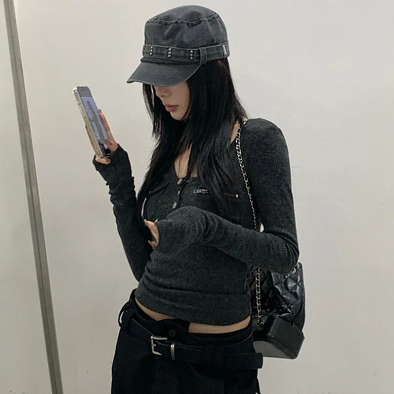 Tonngirls Harajuku Vintage T Shirt Women Long Sleeve Skinny Y2k American Retro 90s Crop Tops Streetwear Basci Tee Tops Autumn