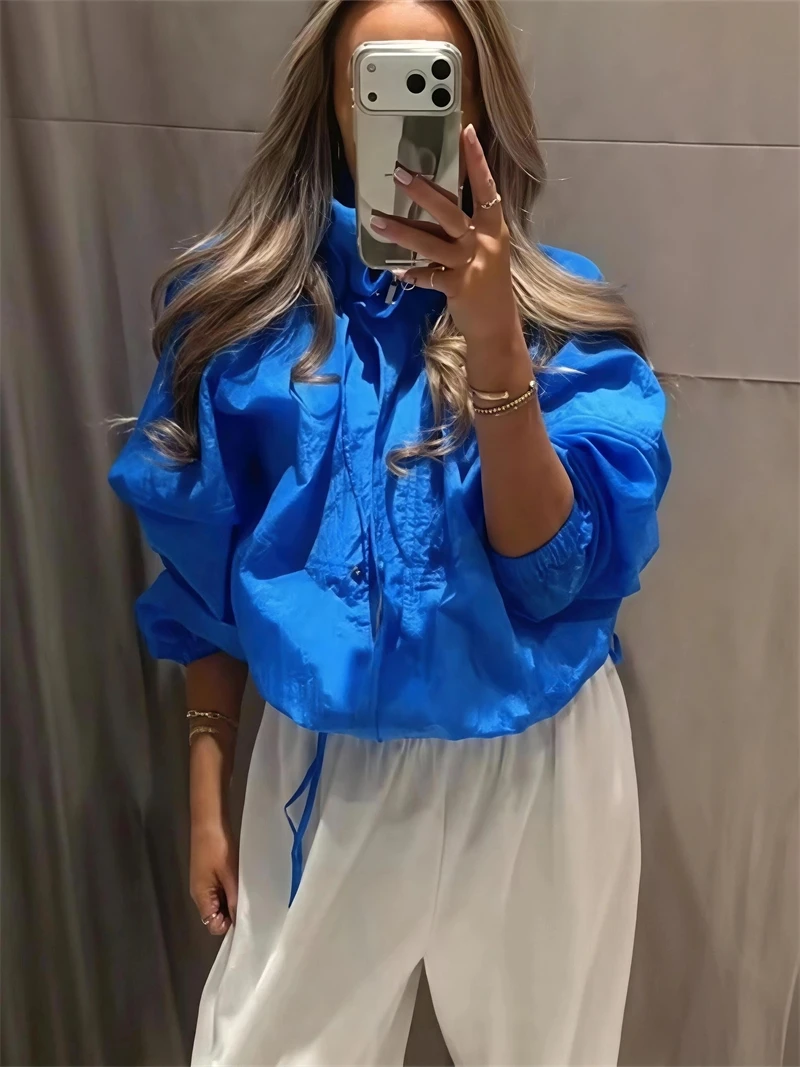 Guobioziy Women's Nylon Jacket 2026 Spring and Autumn Solid Color New Zipper High Collar Fashion Street Style Women's Coat