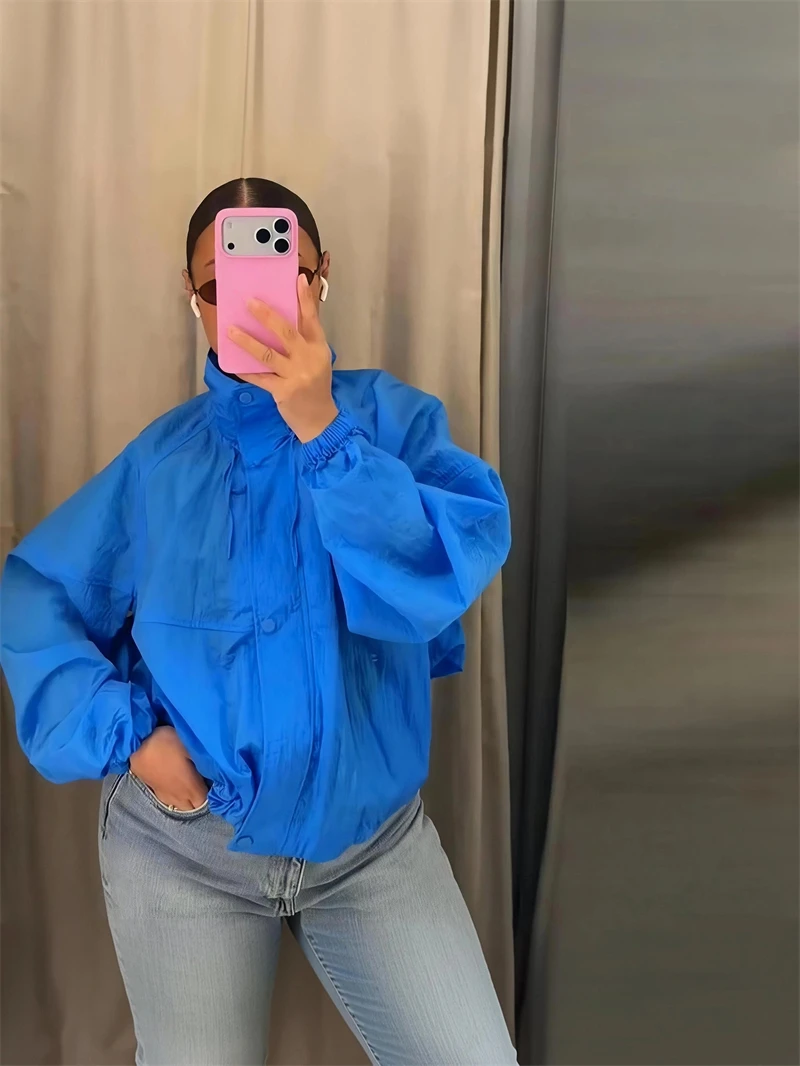 Guobioziy Women's Nylon Jacket 2026 Spring and Autumn Solid Color New Zipper High Collar Fashion Street Style Women's Coat
