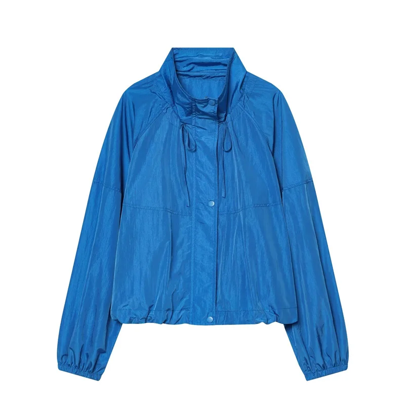 Guobioziy Women's Nylon Jacket 2026 Spring and Autumn Solid Color New Zipper High Collar Fashion Street Style Women's Coat