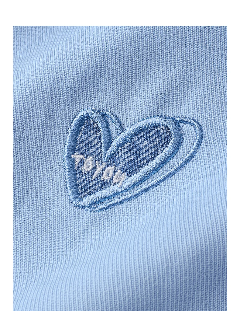 TOYOUTH Women's Color Block Heart Embroidery Blouse 2026 Summer New Pure Cotton Loose Button Down Morandi Color Daily Wear Top