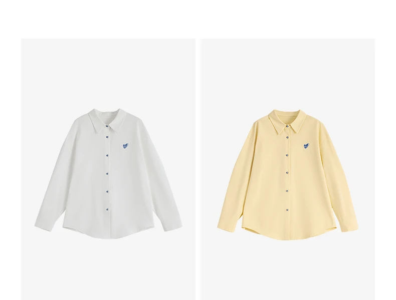 TOYOUTH Women's Color Block Heart Embroidery Blouse 2026 Summer New Pure Cotton Loose Button Down Morandi Color Daily Wear Top