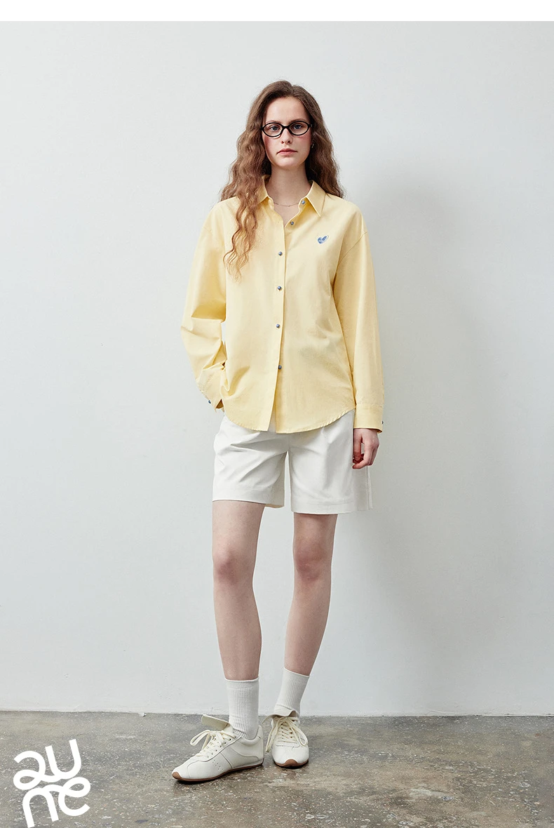 TOYOUTH Women's Color Block Heart Embroidery Blouse 2026 Summer New Pure Cotton Loose Button Down Morandi Color Daily Wear Top