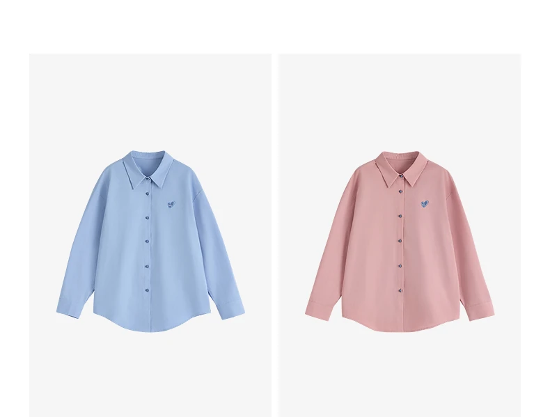 TOYOUTH Women's Color Block Heart Embroidery Blouse 2026 Summer New Pure Cotton Loose Button Down Morandi Color Daily Wear Top