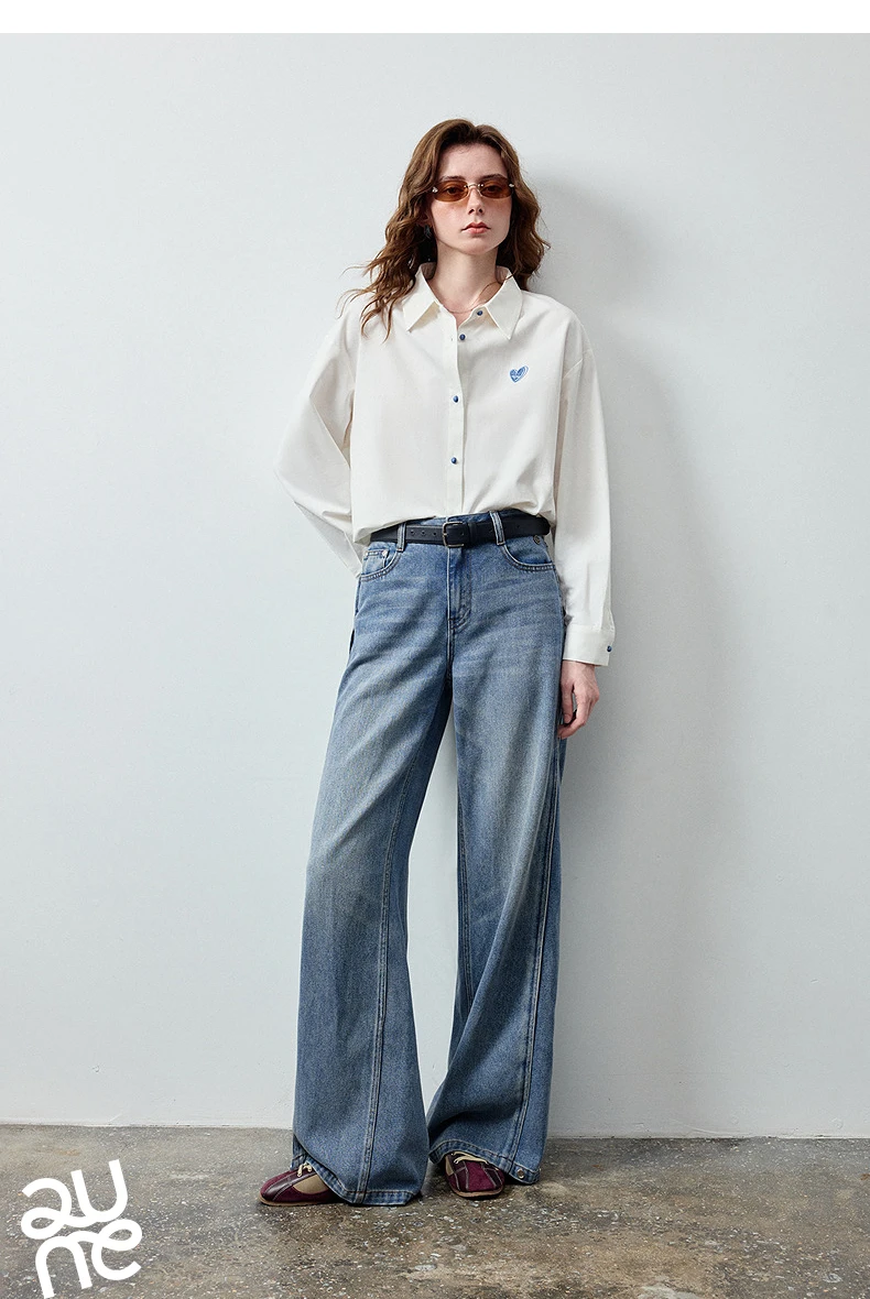 TOYOUTH Women's Color Block Heart Embroidery Blouse 2026 Summer New Pure Cotton Loose Button Down Morandi Color Daily Wear Top
