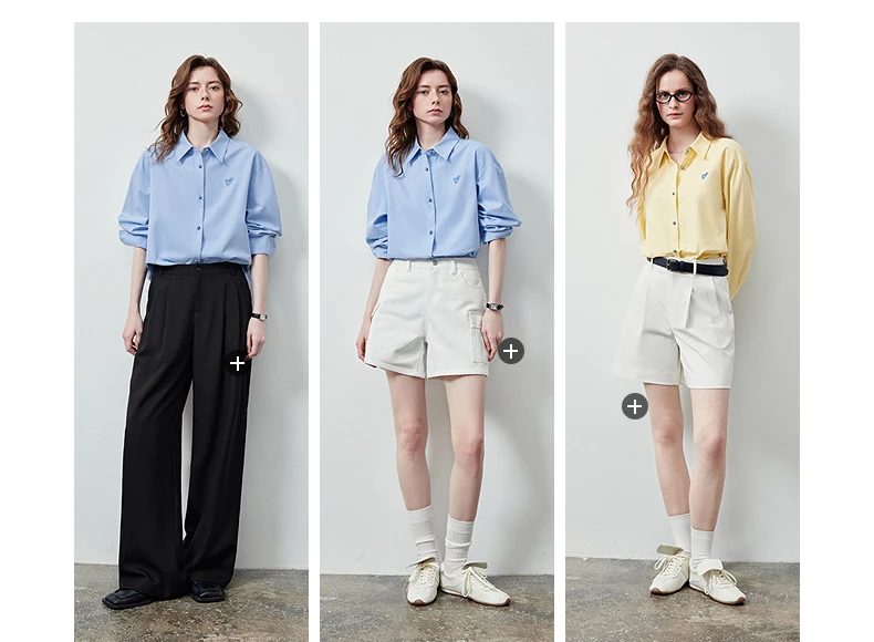 TOYOUTH Women's Color Block Heart Embroidery Blouse 2026 Summer New Pure Cotton Loose Button Down Morandi Color Daily Wear Top