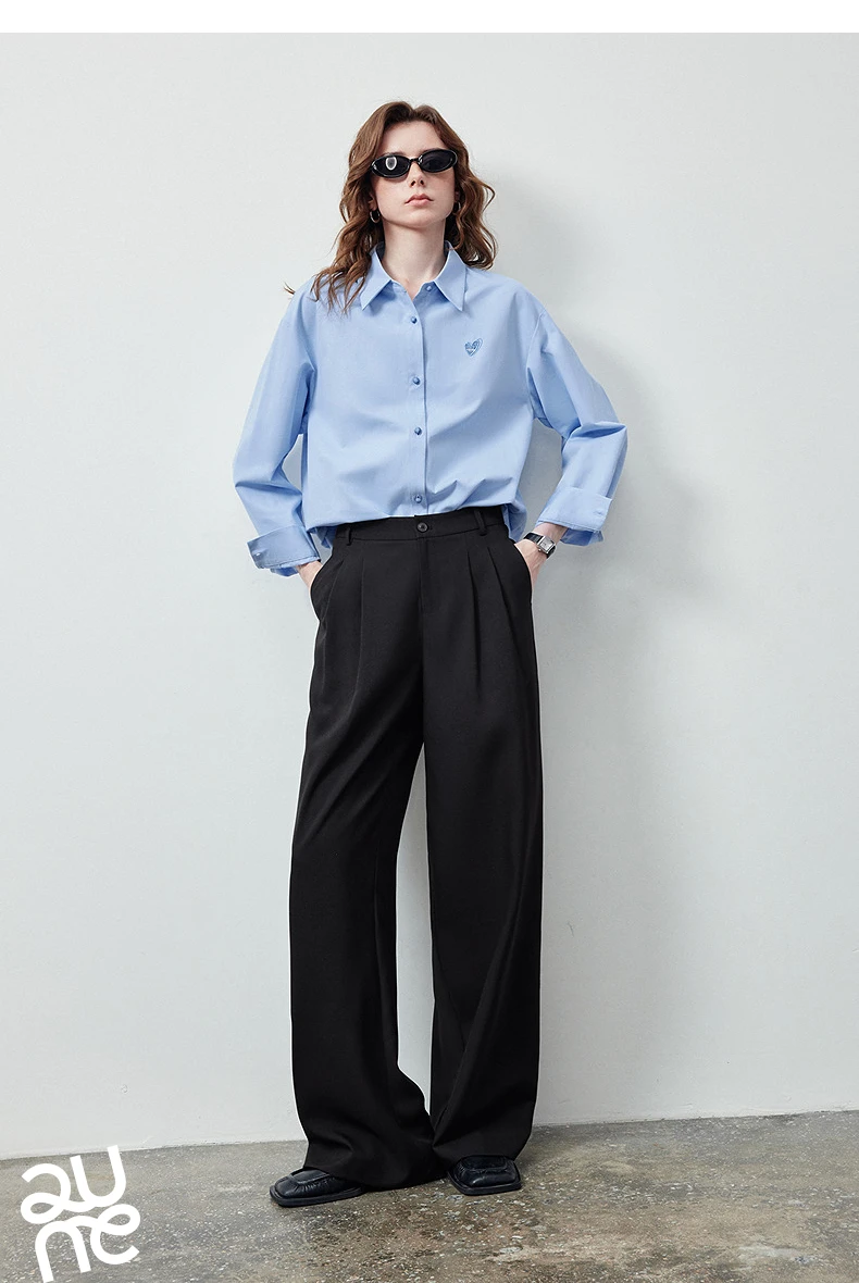 TOYOUTH Women's Color Block Heart Embroidery Blouse 2026 Summer New Pure Cotton Loose Button Down Morandi Color Daily Wear Top