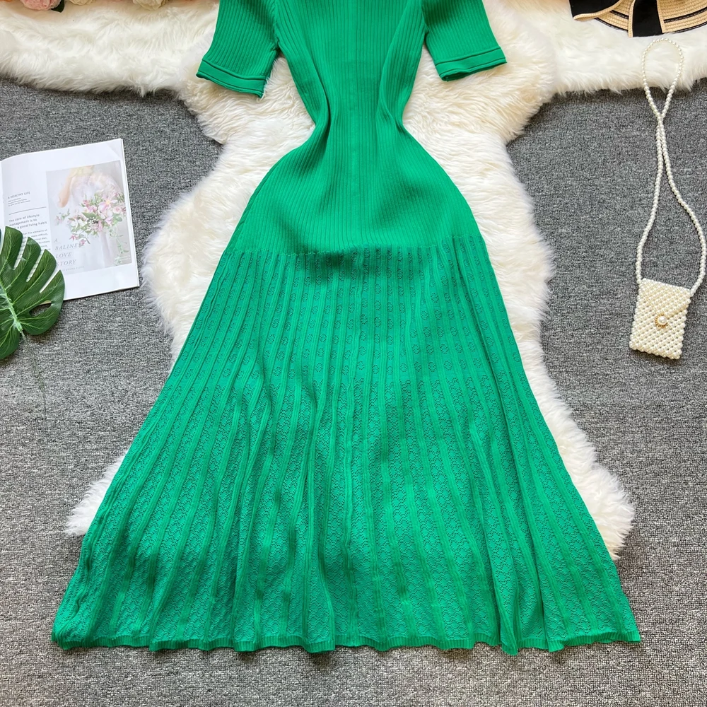 YuooMuoo Brand Fashion Vintage Turn-down Collar Knit Maxi Dress Elegant Single-breasted A-line Long Shirt Dress Lady Vestidos