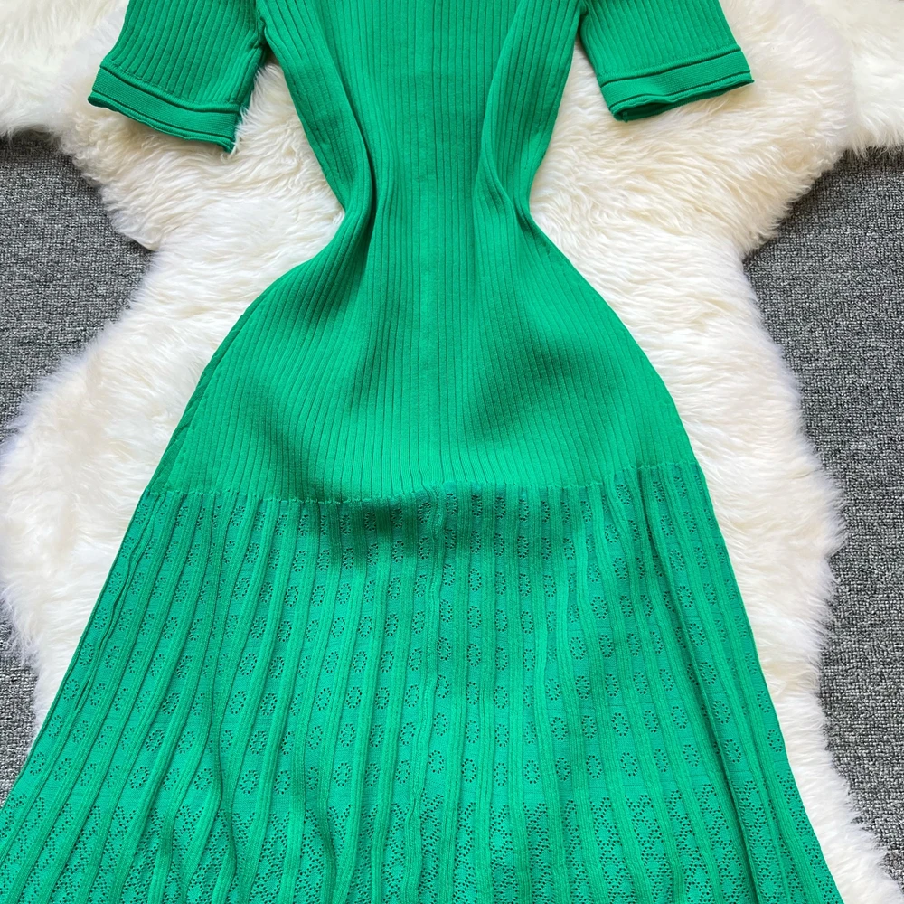 YuooMuoo Brand Fashion Vintage Turn-down Collar Knit Maxi Dress Elegant Single-breasted A-line Long Shirt Dress Lady Vestidos