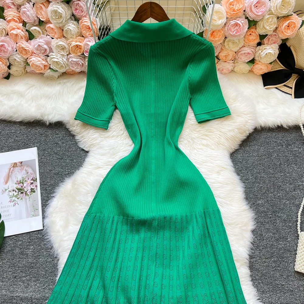 YuooMuoo Brand Fashion Vintage Turn-down Collar Knit Maxi Dress Elegant Single-breasted A-line Long Shirt Dress Lady Vestidos