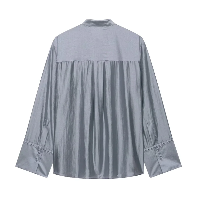 Guobioziy Women's Shirt 2026 Summer New Solid Color Long Sleeve Embroidered Pocket Loose Shirt Elegant Stylish Simple Fashion