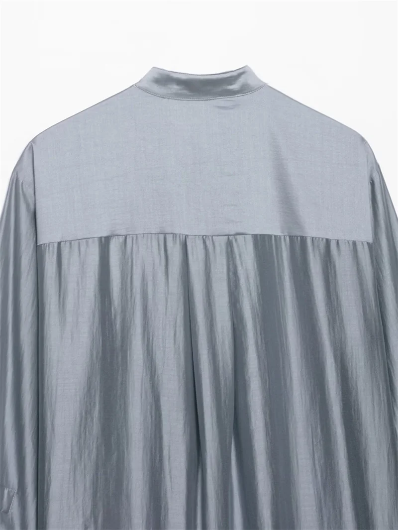Guobioziy Women's Shirt 2026 Summer New Solid Color Long Sleeve Embroidered Pocket Loose Shirt Elegant Stylish Simple Fashion