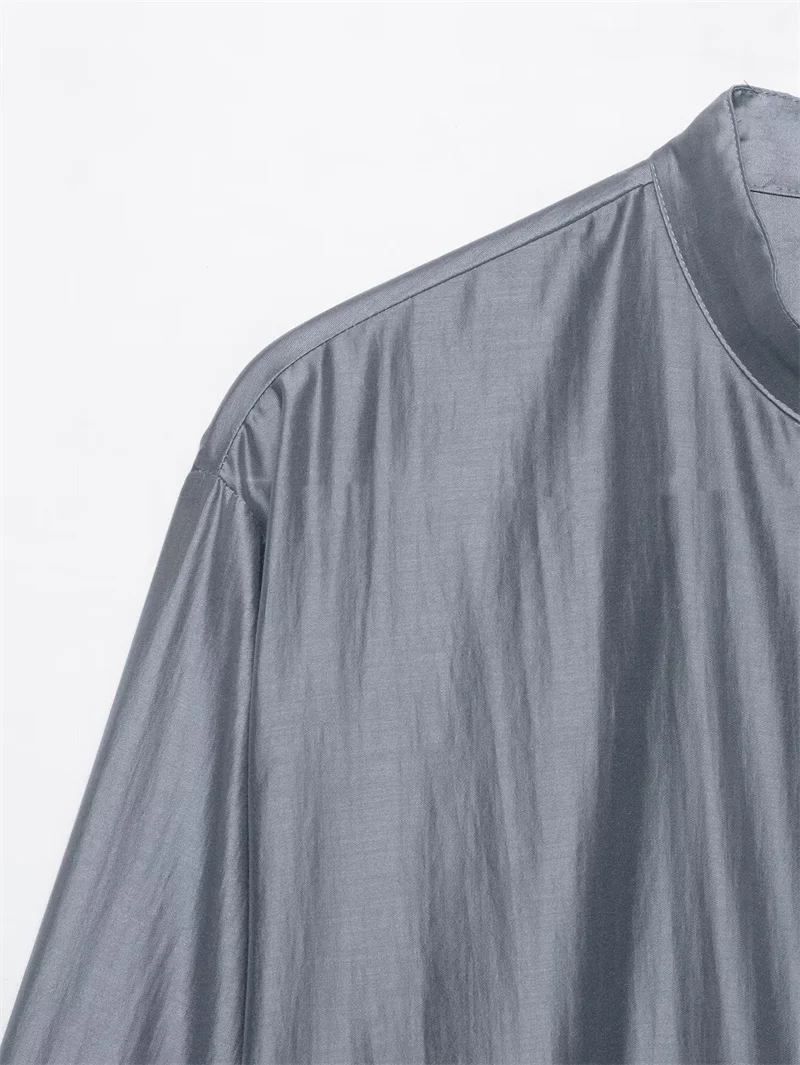 Guobioziy Women's Shirt 2026 Summer New Solid Color Long Sleeve Embroidered Pocket Loose Shirt Elegant Stylish Simple Fashion