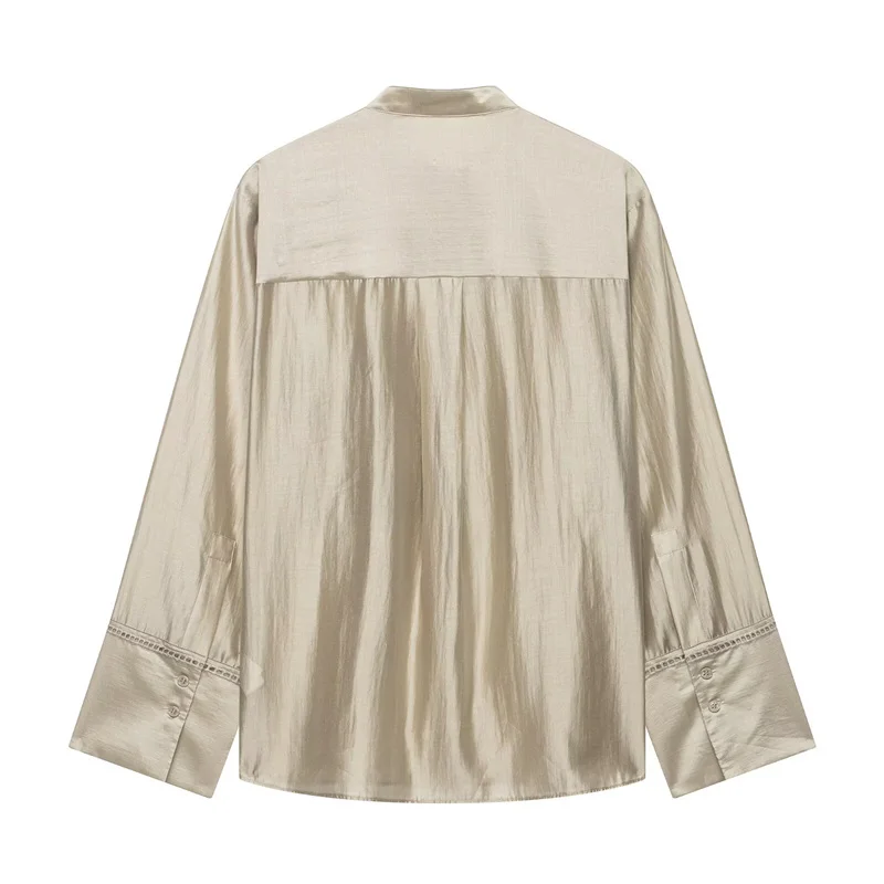 Guobioziy Women's Shirt 2026 Summer New Solid Color Long Sleeve Embroidered Pocket Loose Shirt Elegant Stylish Simple Fashion