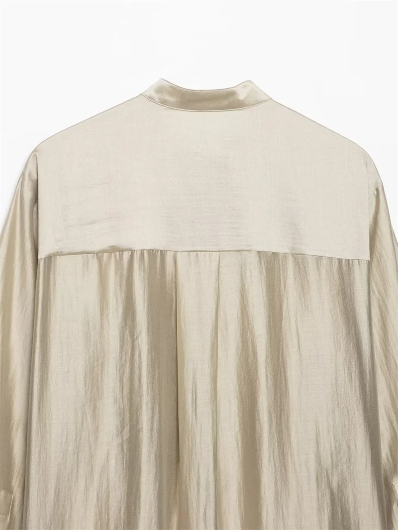 Guobioziy Women's Shirt 2026 Summer New Solid Color Long Sleeve Embroidered Pocket Loose Shirt Elegant Stylish Simple Fashion