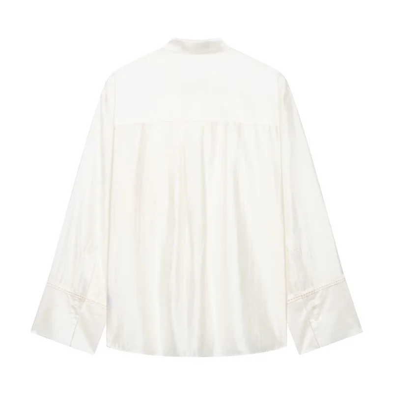 Guobioziy Women's Shirt 2026 Summer New Solid Color Long Sleeve Embroidered Pocket Loose Shirt Elegant Stylish Simple Fashion