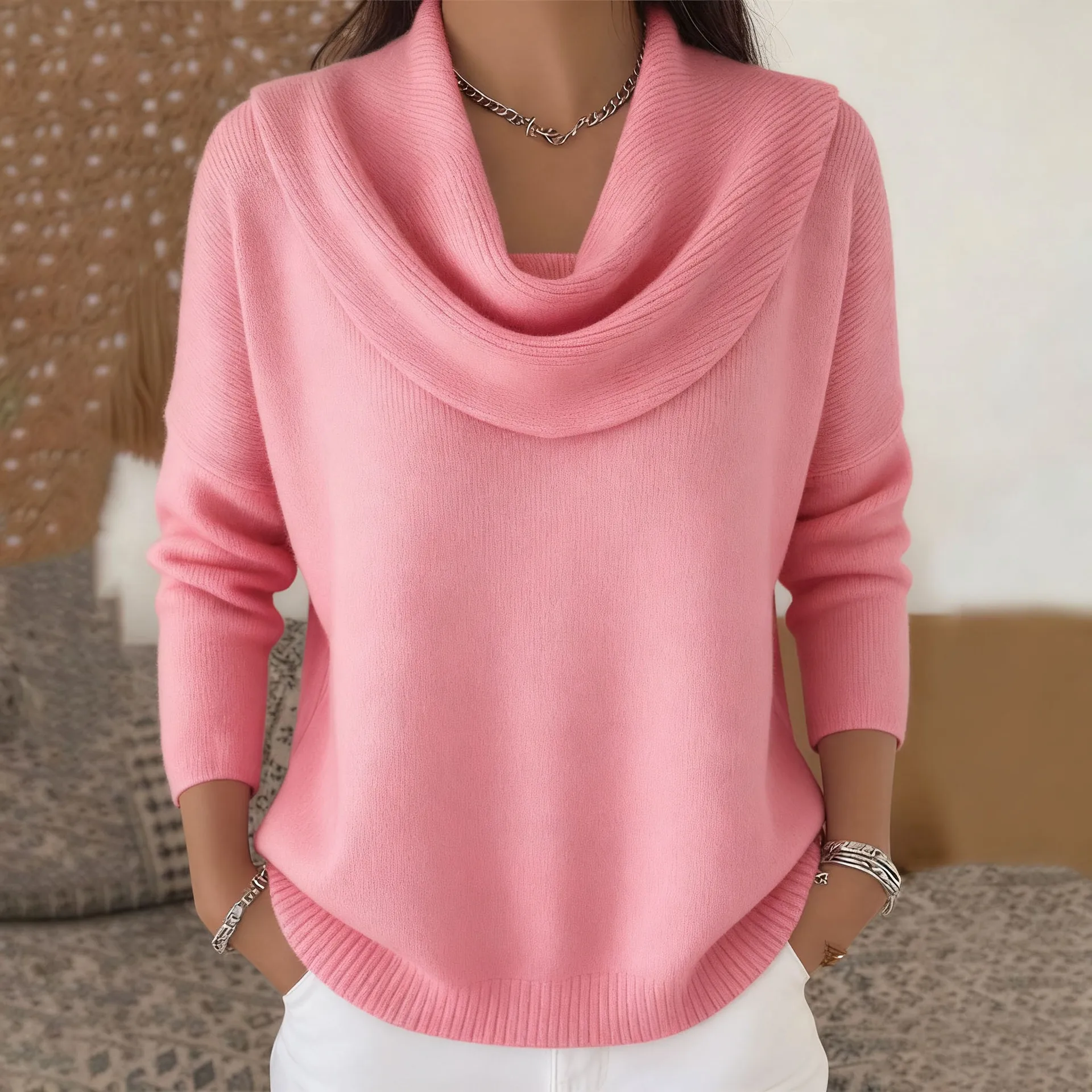 Women's 2026 Autumn/Winter Solid Color Long Sleeve Sweater Tops Fashionable And Stylish Knitwear for Ladies