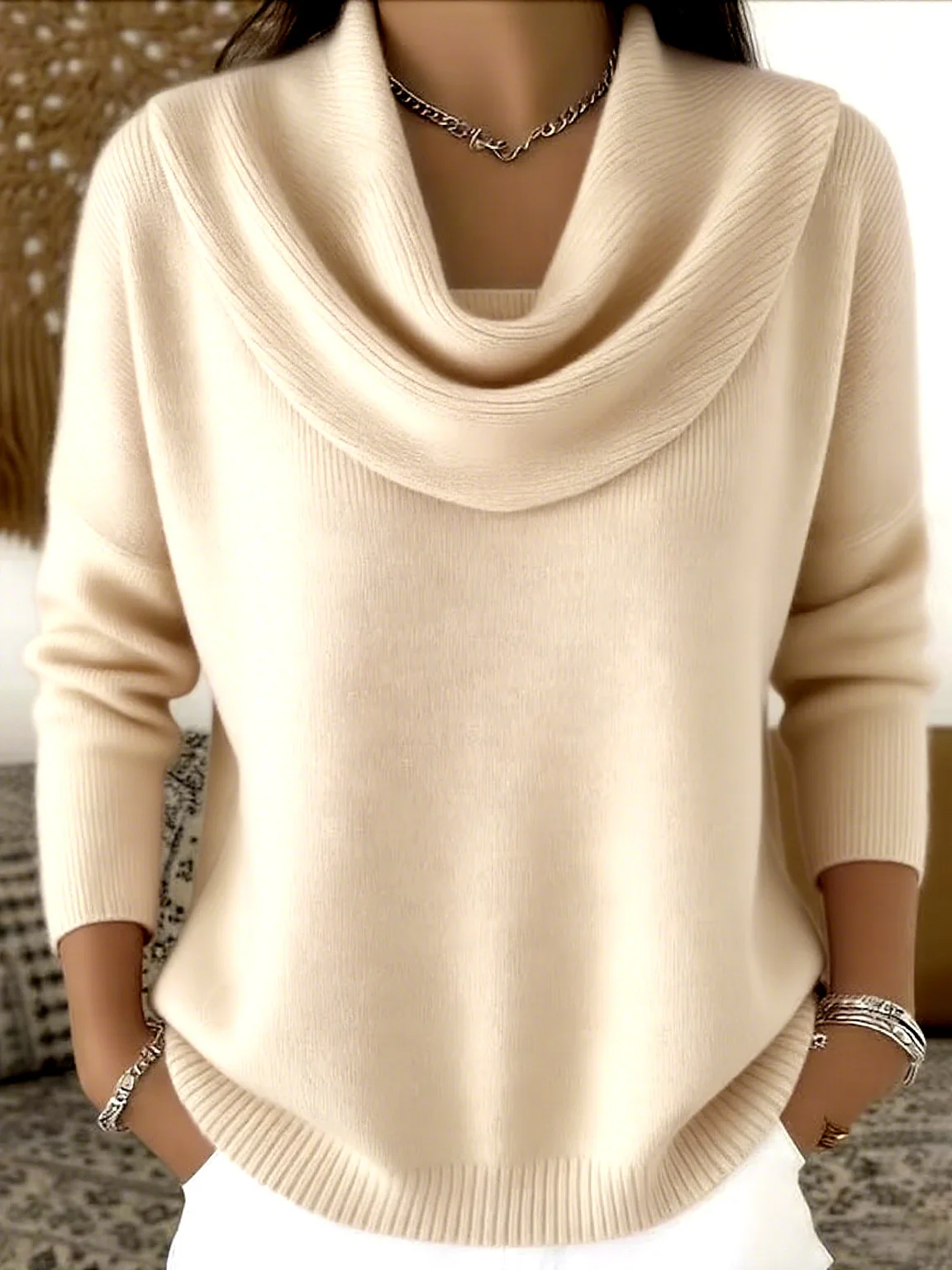 Women's 2026 Autumn/Winter Solid Color Long Sleeve Sweater Tops Fashionable And Stylish Knitwear for Ladies