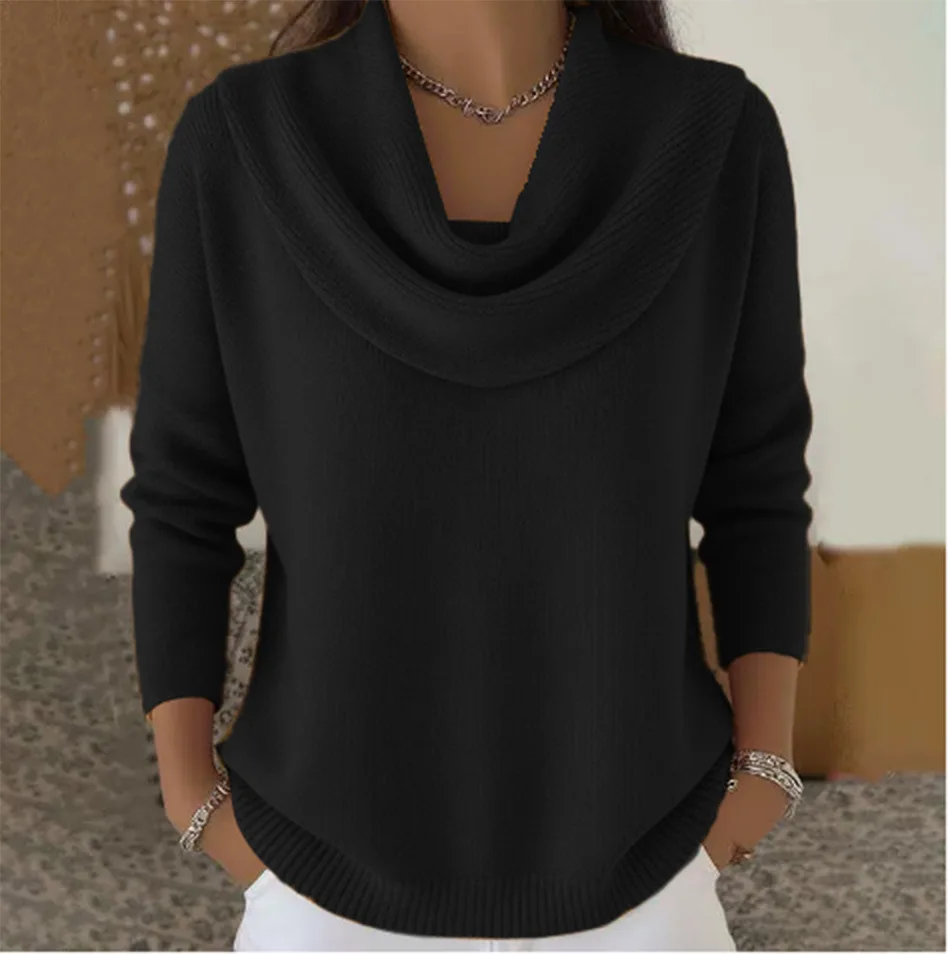 Women's 2026 Autumn/Winter Solid Color Long Sleeve Sweater Tops Fashionable And Stylish Knitwear for Ladies