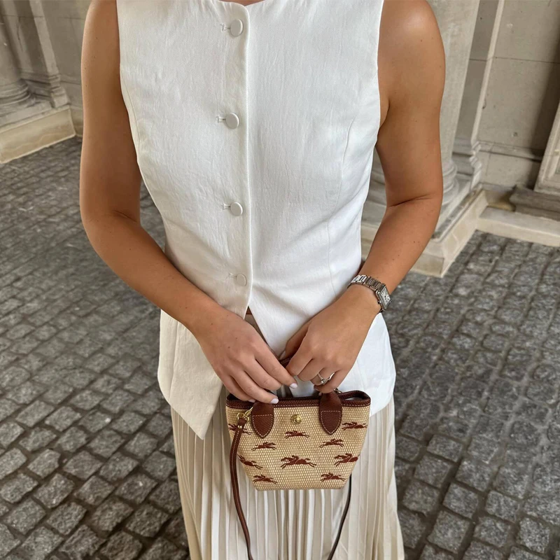 MUJER 2025 White Sleeveless Vest Women Button Summer Vests for Women Jacket Pink Vest Top Women Streetwear Women's Tailored Vest