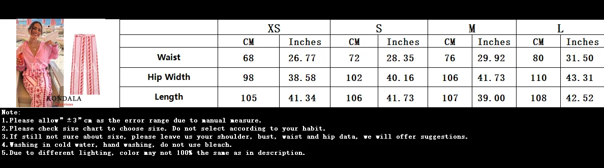 KONDALA Boho Chic Pink Embroidery Women Pants Wide Leg Vintage Holiday Women Pants Fashion 2026 Summer Elegant Long Pants