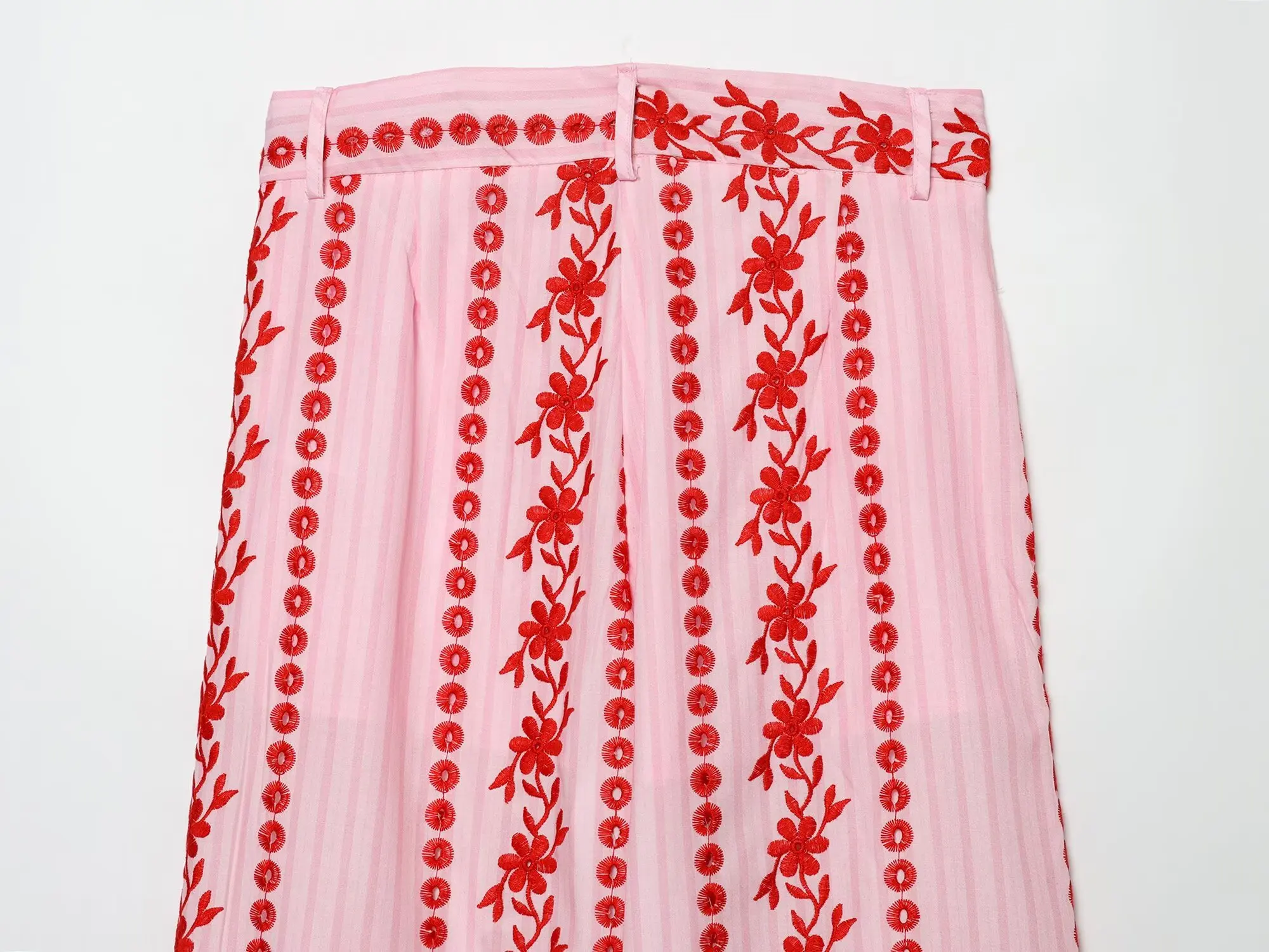 KONDALA Boho Chic Pink Embroidery Women Pants Wide Leg Vintage Holiday Women Pants Fashion 2026 Summer Elegant Long Pants