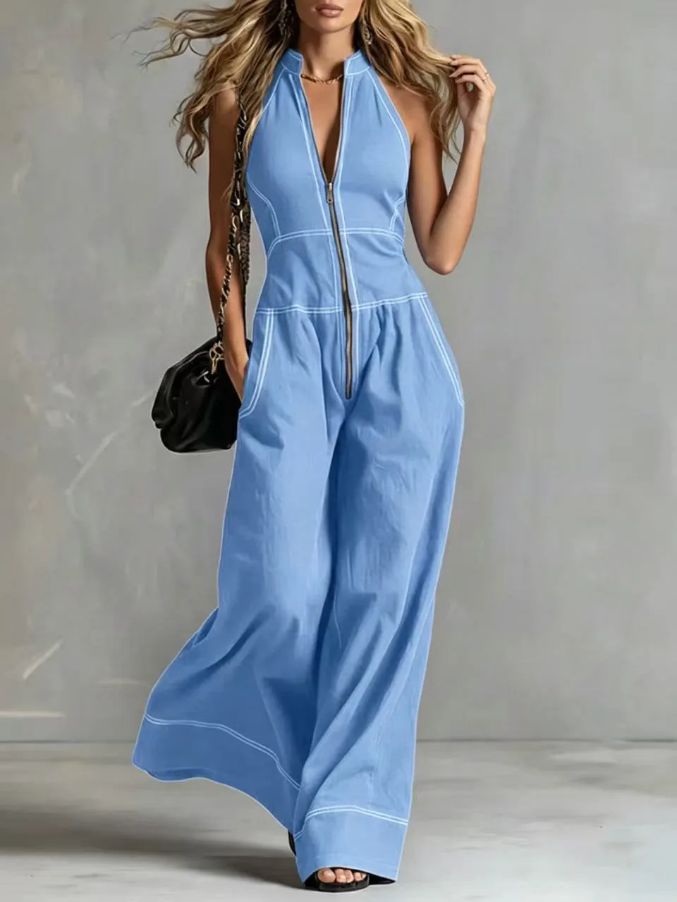 2026 New Women Stand Collar Sleeveless Jumpsuit Loose Casual Office Daily Wear Rompers