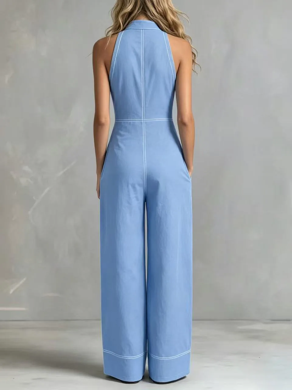 2026 New Women Stand Collar Sleeveless Jumpsuit Loose Casual Office Daily Wear Rompers