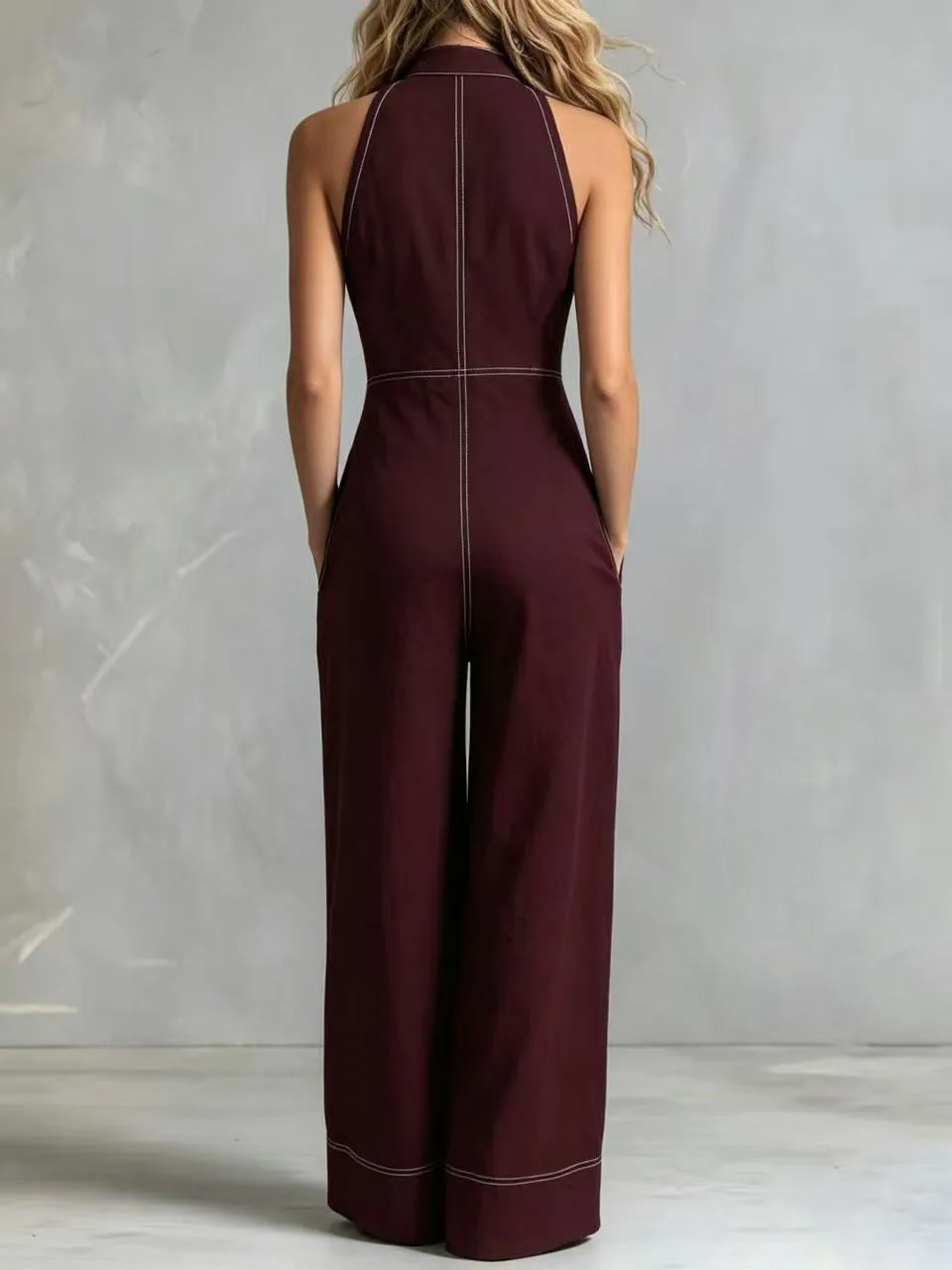 2026 New Women Stand Collar Sleeveless Jumpsuit Loose Casual Office Daily Wear Rompers