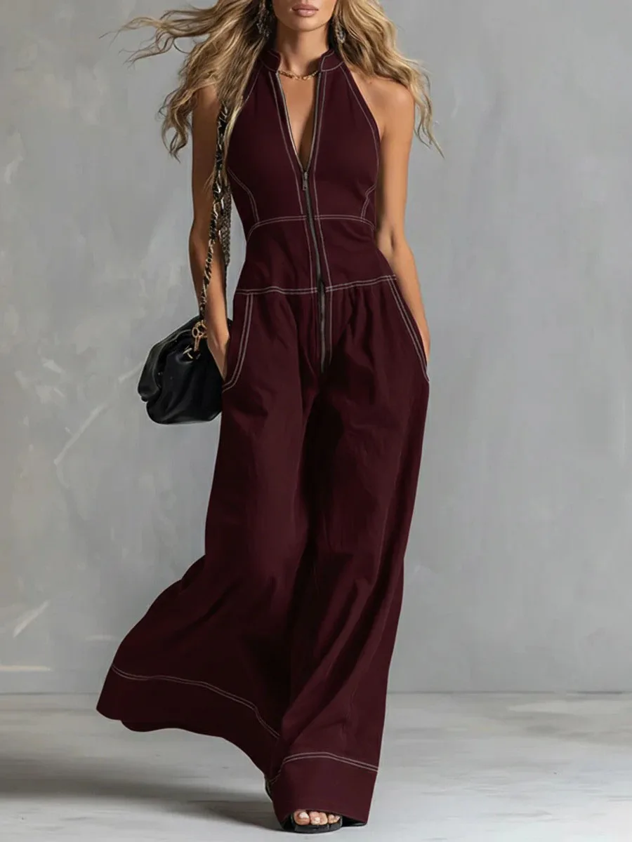 2026 New Women Stand Collar Sleeveless Jumpsuit Loose Casual Office Daily Wear Rompers