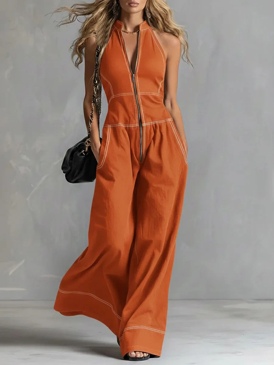 2026 New Women Stand Collar Sleeveless Jumpsuit Loose Casual Office Daily Wear Rompers