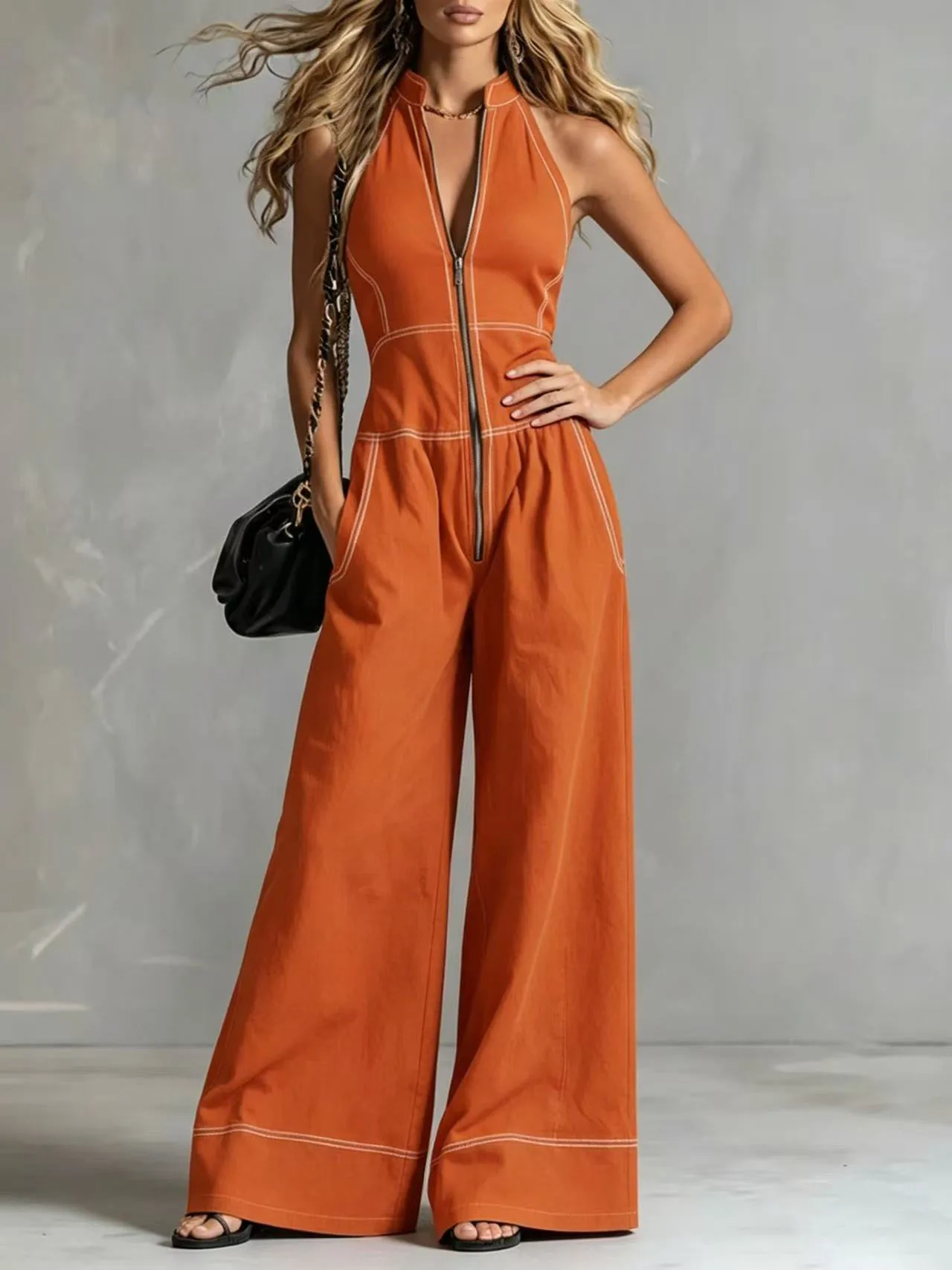 2026 New Women Stand Collar Sleeveless Jumpsuit Loose Casual Office Daily Wear Rompers