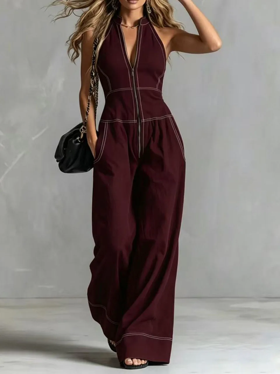2026 New Women Stand Collar Sleeveless Jumpsuit Loose Casual Office Daily Wear Rompers