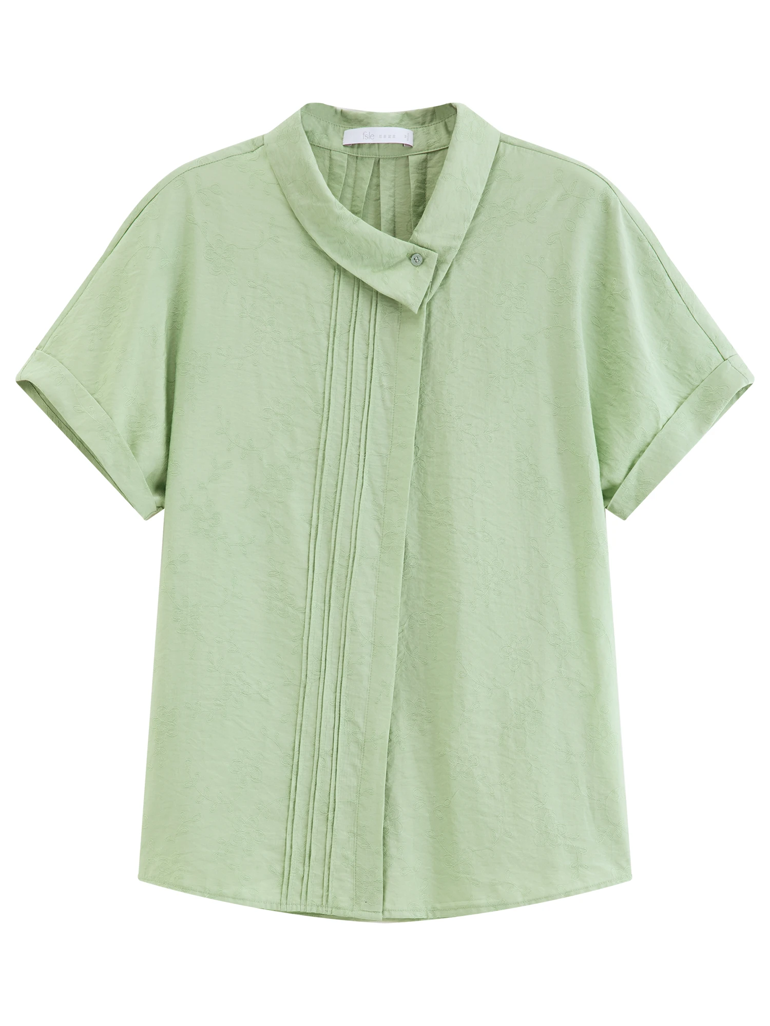 FSLE 2026 Summer Women‘s Asymmetric Drop Shoulder Blouse, Notched Collar Short Sleeve Shirt for Relaxed Designer Style Top