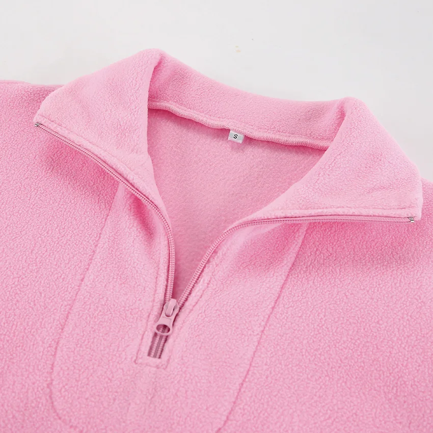 Women Autumn Winter Fleece Hoodies Elegant Stand Collar Zipper Loose Sweatshirt Elegant Solid Pullover Casual Top Streetwear