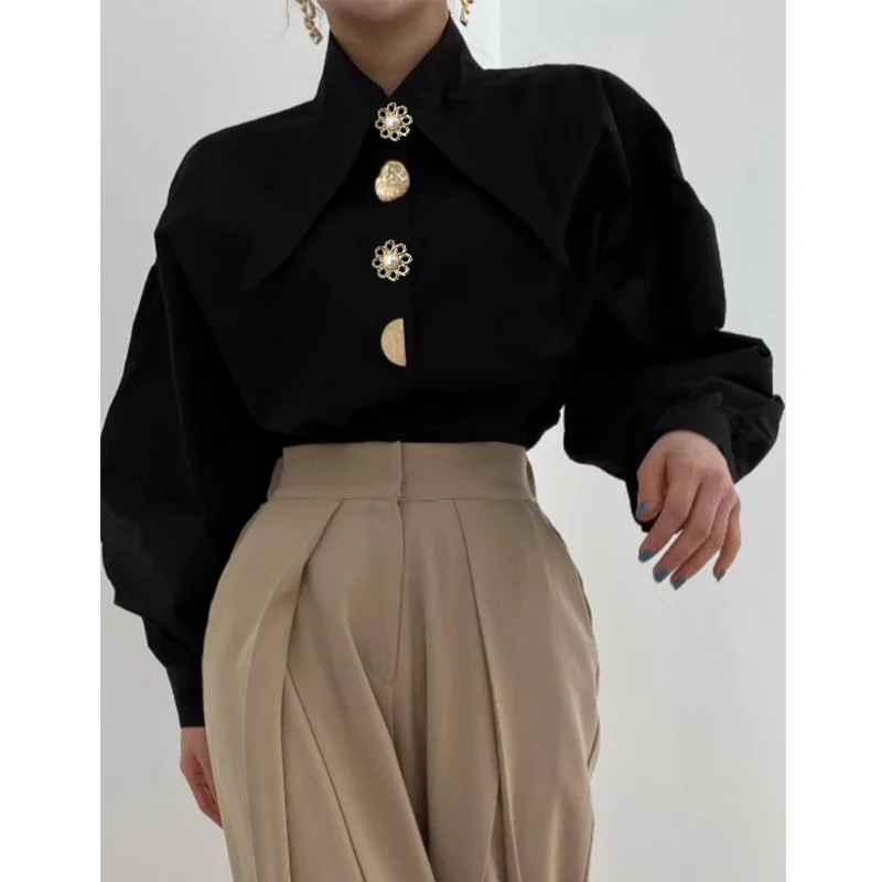 Spring Fashion Long Sleeve Shirt Pointed Collar Office Lady Blouse Office Women Shirts Turn Down Collar Loose Clothing 15630