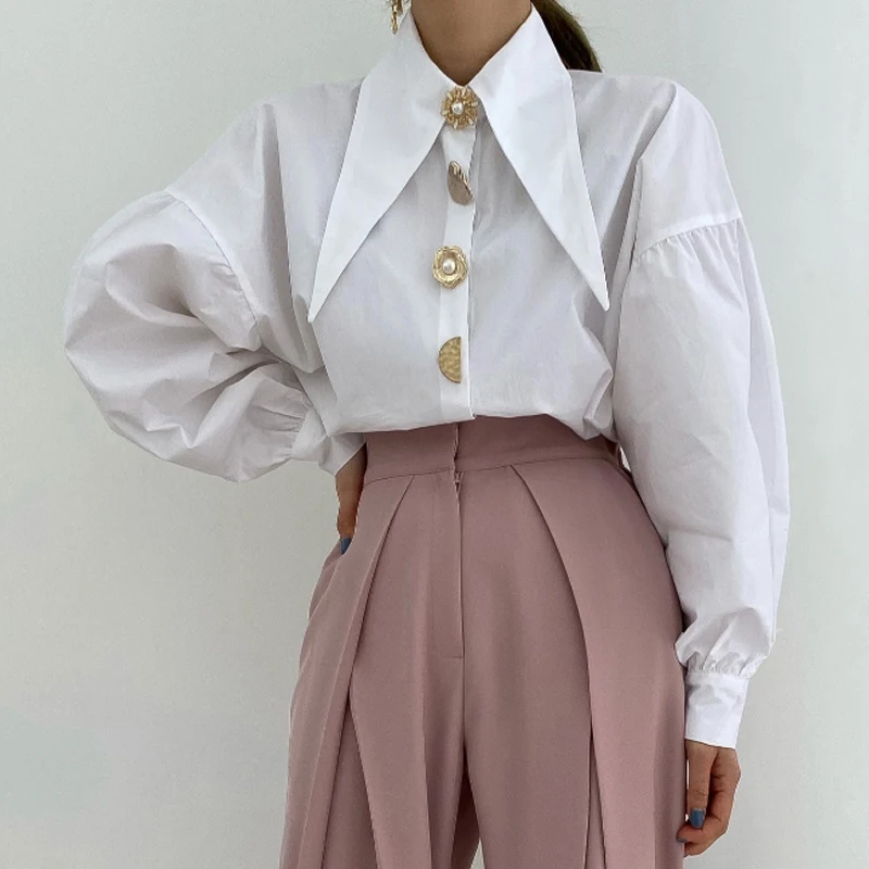Spring Fashion Long Sleeve Shirt Pointed Collar Office Lady Blouse Office Women Shirts Turn Down Collar Loose Clothing 15630