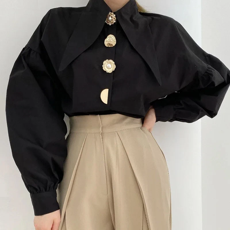 Spring Fashion Long Sleeve Shirt Pointed Collar Office Lady Blouse Office Women Shirts Turn Down Collar Loose Clothing 15630