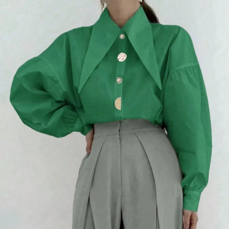 Spring Fashion Long Sleeve Shirt Pointed Collar Office Lady Blouse Office Women Shirts Turn Down Collar Loose Clothing 15630