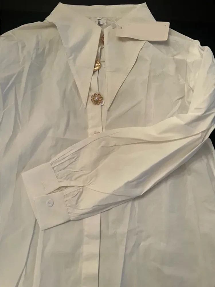Spring Fashion Long Sleeve Shirt Pointed Collar Office Lady Blouse Office Women Shirts Turn Down Collar Loose Clothing 15630