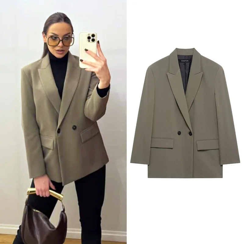 HXAO Women's Black Blazer New In Jackets Office Casual Long Blazer Woman Spring 2025 Long Sleeve Oversized Solid Blazer 088