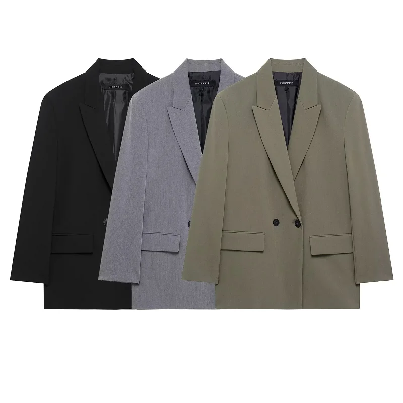 HXAO Women's Black Blazer New In Jackets Office Casual Long Blazer Woman Spring 2025 Long Sleeve Oversized Solid Blazer 088