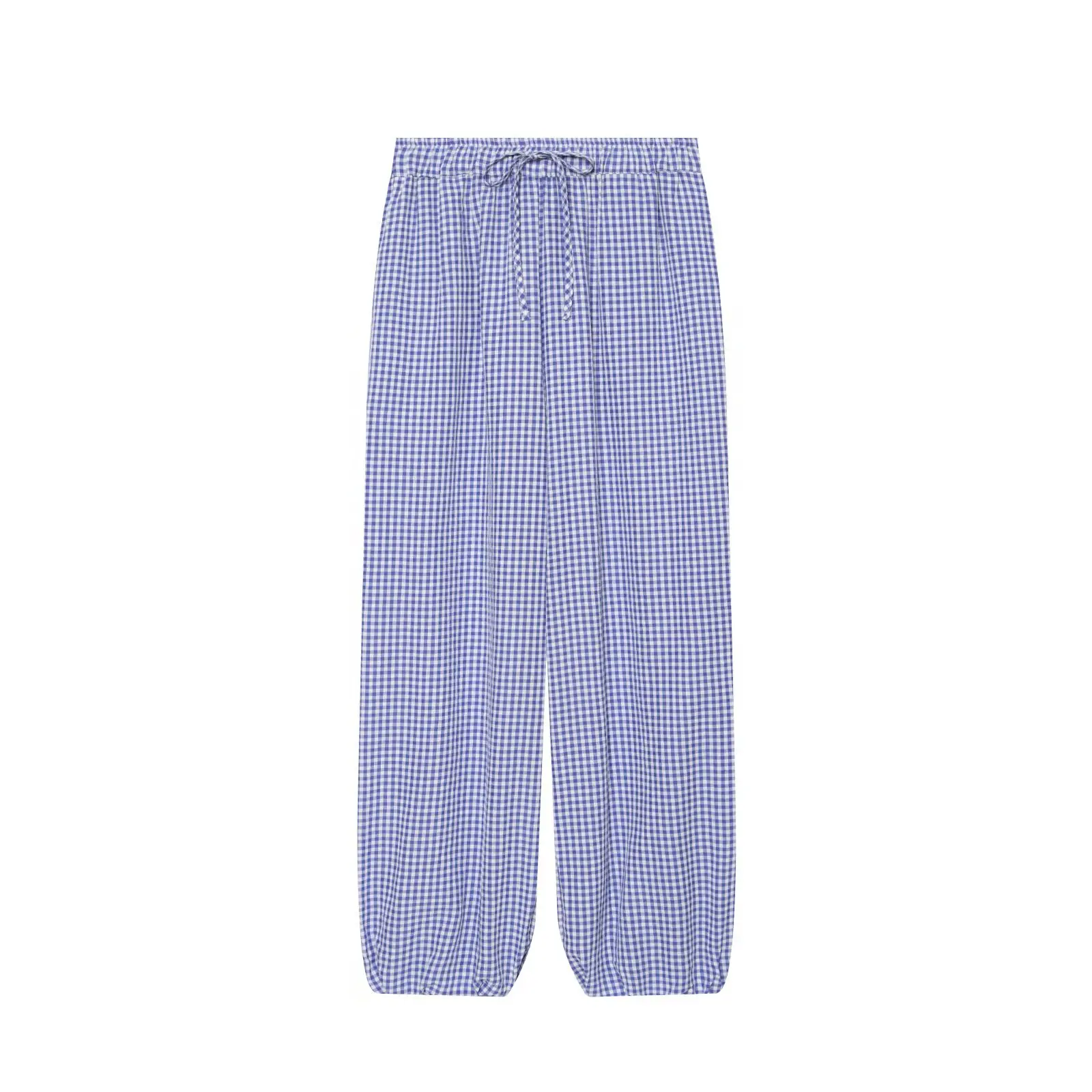 Women's Long Pants 2026 Summer New Style Red Plaid Drawstring Lantern Pants Long Pants Beach Vacation Casual Fashion