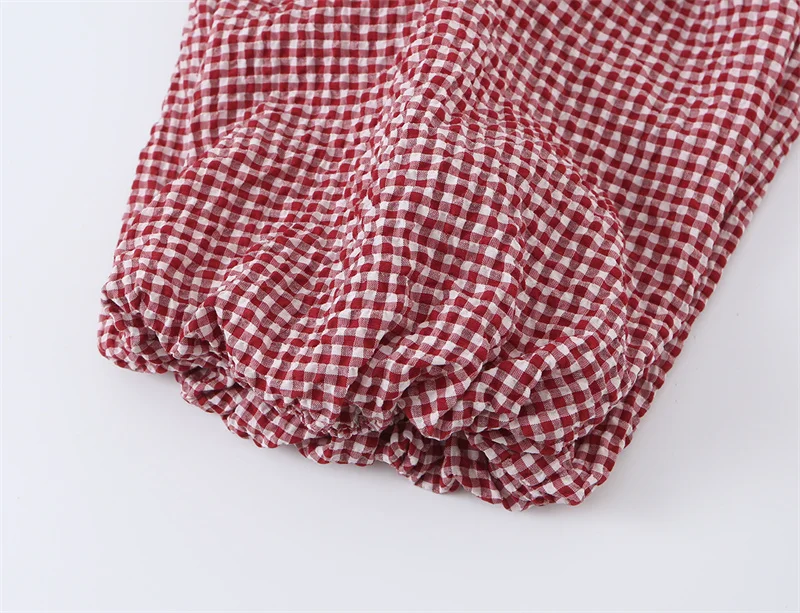 Women's Long Pants 2026 Summer New Style Red Plaid Drawstring Lantern Pants Long Pants Beach Vacation Casual Fashion