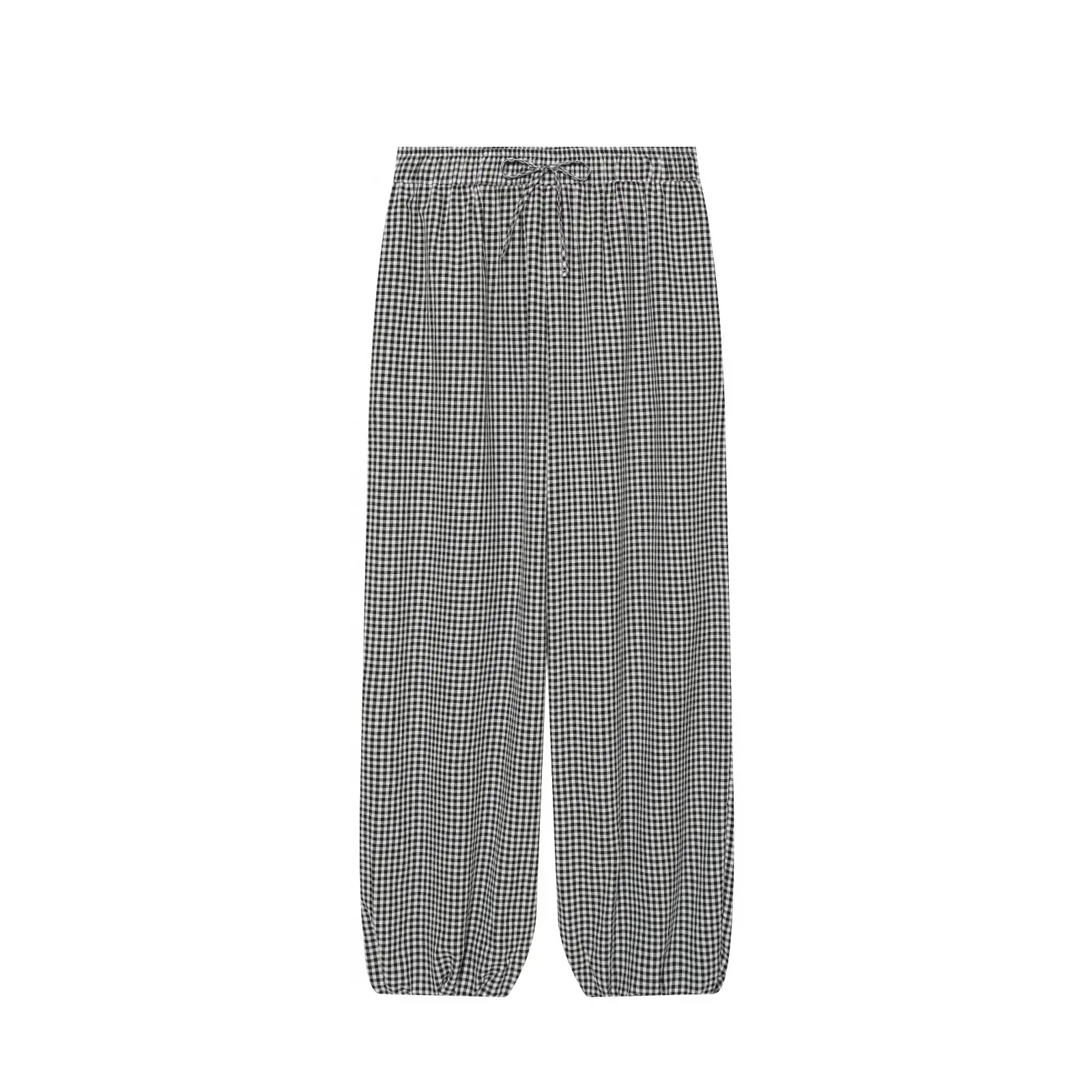 Women's Long Pants 2026 Summer New Style Red Plaid Drawstring Lantern Pants Long Pants Beach Vacation Casual Fashion
