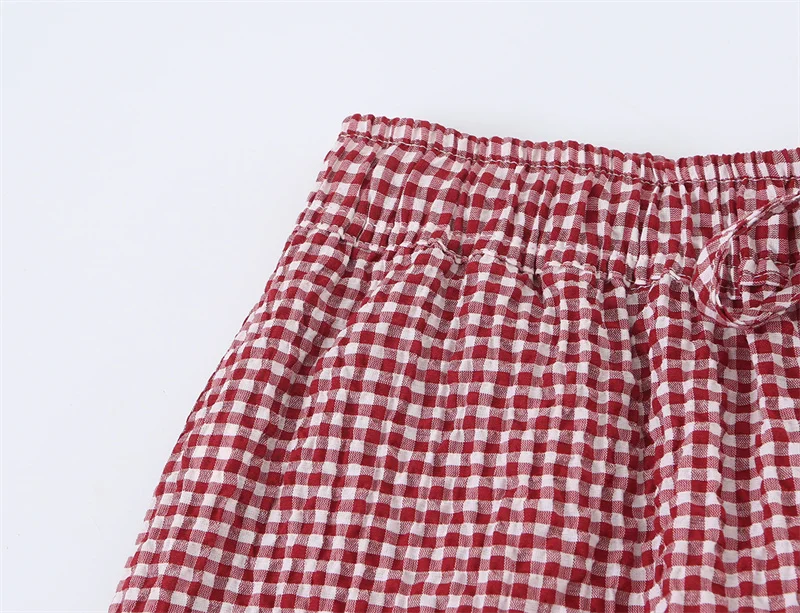 Women's Long Pants 2026 Summer New Style Red Plaid Drawstring Lantern Pants Long Pants Beach Vacation Casual Fashion